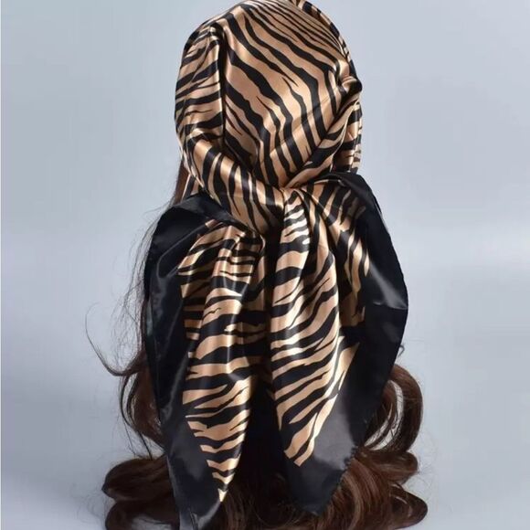 Stylish Zebra Print Satin Scarf - Picture 1 of 6